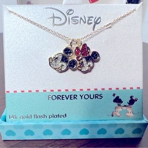 Disney Mickey & Minnie Silhouette 14K Gold Flash Plated "FOREVER YOURS" Necklace